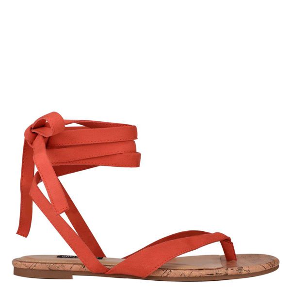 Nine West Tiedup Ankle Wrap Red Flat Sandals | South Africa 37L86-5H26
